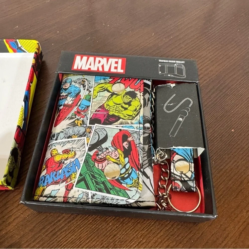 Marvel Comic Tri-Fold Wallet with chain. 90s skater boy appeal